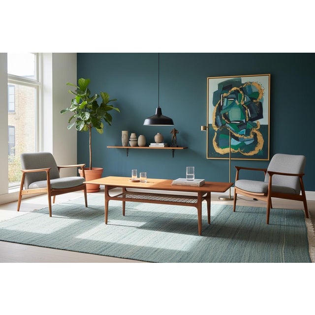Danish Teak Coffee Table with Wicker Magazine Shelf from Trioh, 1960 For Sale - Image 15 of 16