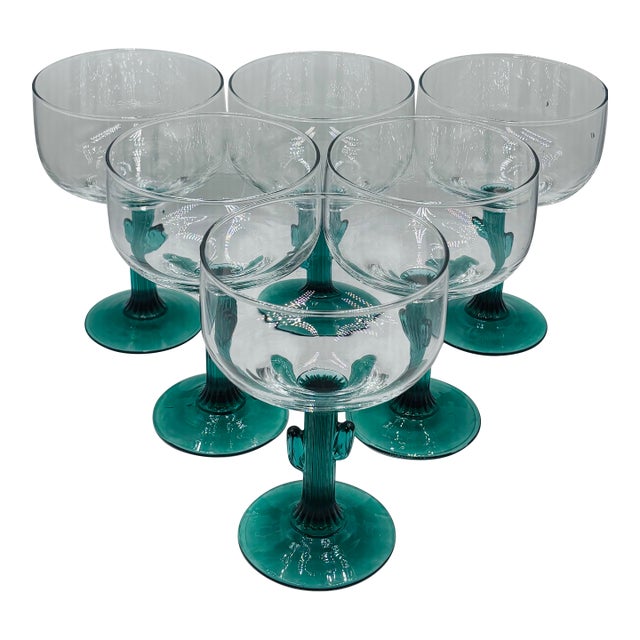 Cozumel Green Libby Glass Co. Cactus Margarita Glasses- Set of 6 For Sale