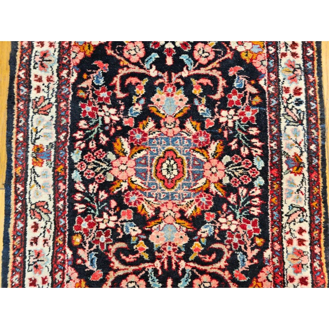 Vintage Bakhtiari Tribal Runner, Hand-Knotted Wool, Floral Bouquets & Medallions, Navy & Ivory, 3x12 For Sale - Image 13 of 16