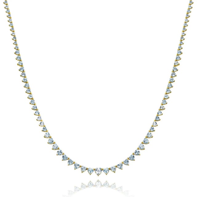 Contemporary Nina Zhou 20.40ct Heart Aquamarine Riviera Graduated Tennis Necklace in 14k Gold For Sale - Image 3 of 12