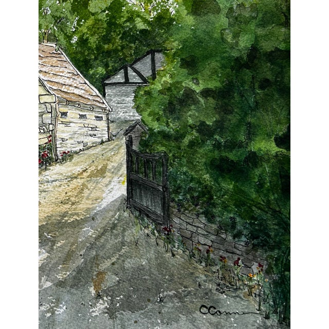 2020s Original Watercolor Painting on Paper of “England Cottage Lych Gate”. For Sale - Image 5 of 5
