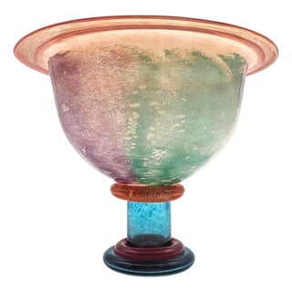 Kosta Boda “Can Can” Compote Bowl by Kjell Engman, Signed Pastel Swedish Postmodern Art Glass For Sale