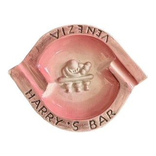 Rare Vintage Harry's Bar Venezia Venice Italy Pink Ceramic Ashtray Trinket Dish Catch All For Sale