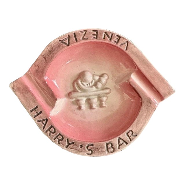 Rare Vintage Harry's Bar Venezia Venice Italy Pink Ceramic Ashtray Trinket Dish Catch All For Sale