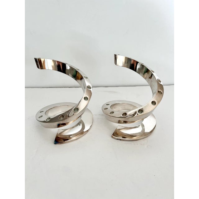 Metal Dansk Spiral Candle Holders - a Pair For Sale - Image 7 of 11