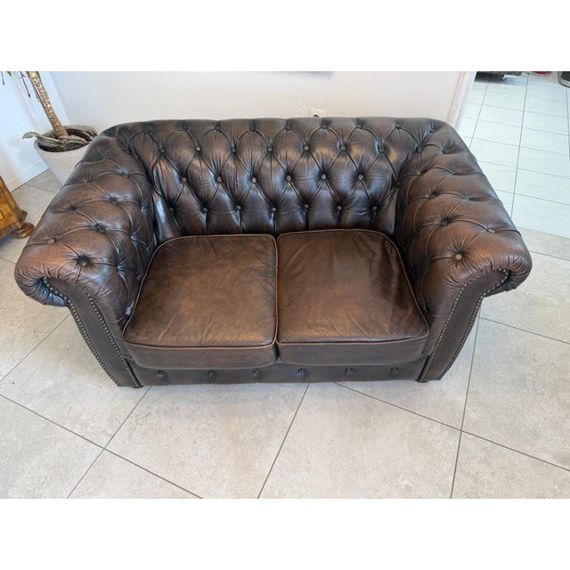 Brown Chesterfield Two-Seater Club Sofa in Brown, Austria For Sale - Image 8 of 14