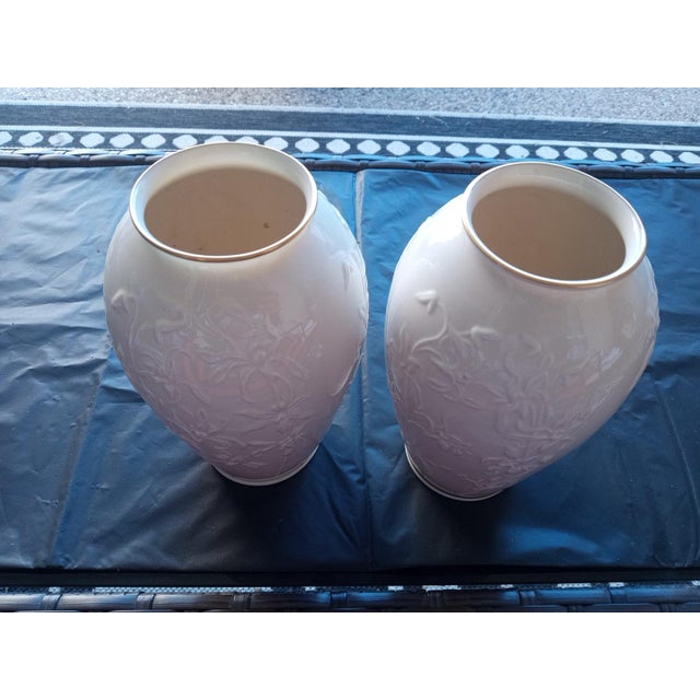 GORGEOUS Pair of Lenox USA 8" Embossed Decorative Vases This product is a pair of 8" Lenox USA embossed decorative vases,...