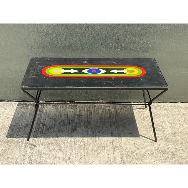 Black Vintage Geometric Painted Wood Table For Sale - Image 8 of 18