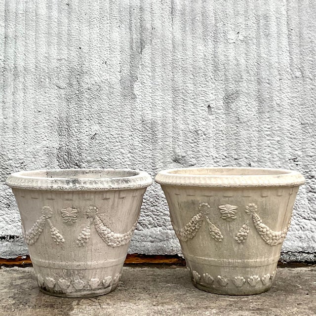 Late 20th Century Vintage Coastal Monumental Swag Cast Concrete Planters - Set of 2 For Sale - Image 5 of 5