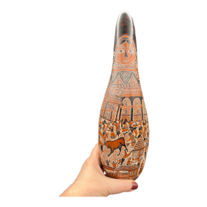Vintage Peruvian Intricate Hand Carved Storyteller Decorative Gourd