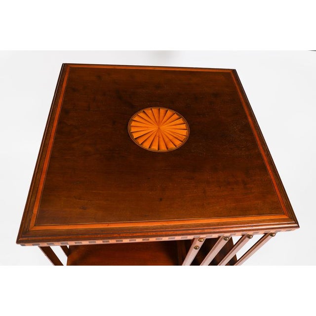 Antique Edwardian Flame Mahogany and Inlaid Revolving Bookcase, 1890s For Sale - Image 5 of 15