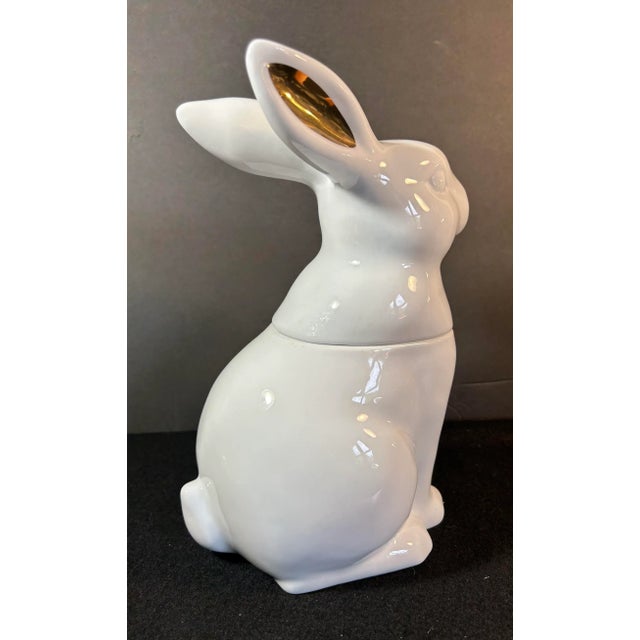 2020s Modern White Rabbit With Gold Ears Cookie Jar For Sale - Image 5 of 10