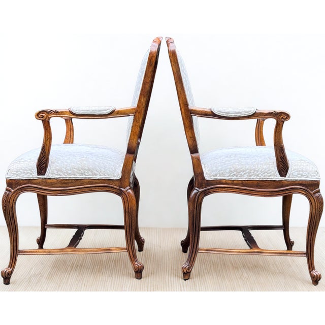 Wood Newly Upholstered Vintage Louis XV French Arm Chairs - A Pair For Sale - Image 7 of 13