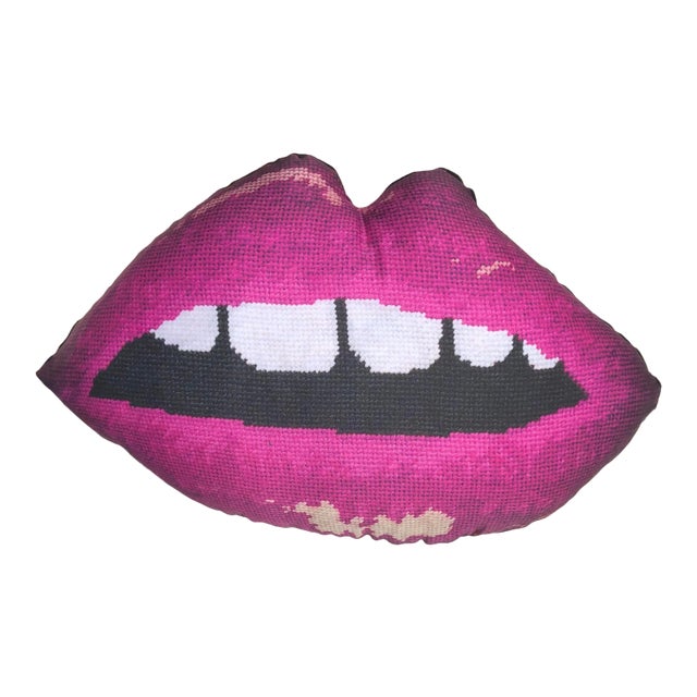 Custom Made Magenta "Embrasse Moi" Sculpted Lips Pillow For Sale