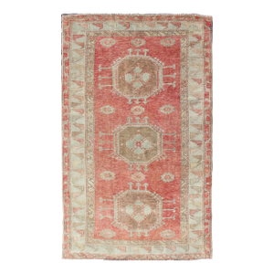 Vintage Turkish Oushak Rug With Geometric Medallions 4'5 X 7'7