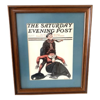 Norman Rockwell Saturday Evening Post Cover Print –Ice Skating February 7, 1920 Reproduction For Sale