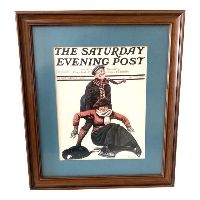 Norman Rockwell Saturday Evening Post Cover Print –Ice Skating February 7, 1920 Reproduction For Sale