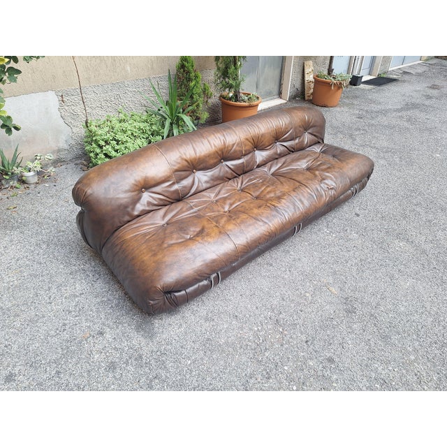 Vintage Soriana Three-Seater Sofa in Dark Brown Leather by Afra and Tobia Scarpa for Cassina, 1960s For Sale - Image 13 of 16