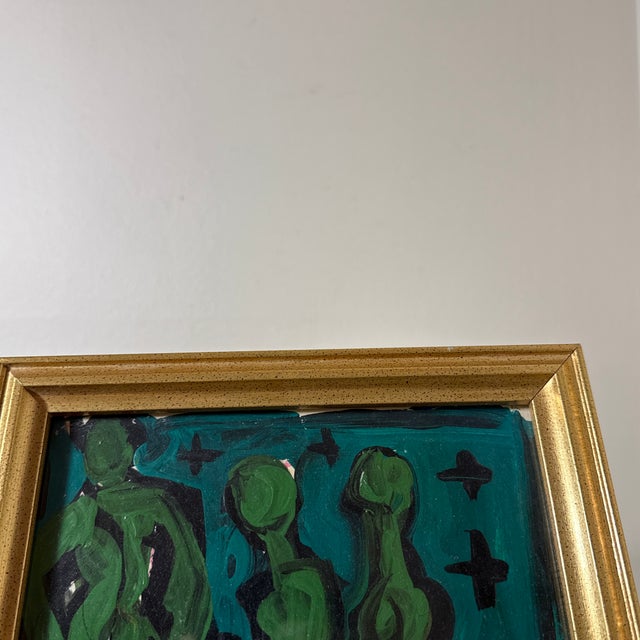 Vintage Oil Abstract Expressionist Figurative Art Green Nude Painting For Sale In Atlanta - Image 6 of 7