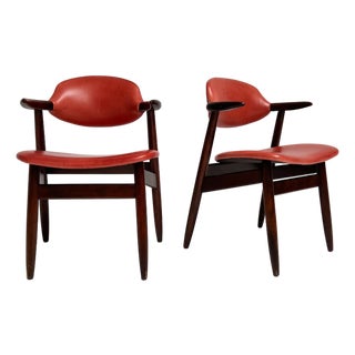 Red Colored Leather Cowhorn Chair, 1970s For Sale