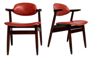 Red Colored Leather Cowhorn Chair, 1970s