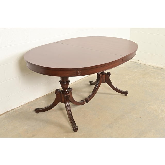 Baker Furniture Company Baker Furniture Style Regency Mahogany Double Pedestal Extension Dining Table, Newly Refinished For Sale - Image 4 of 14