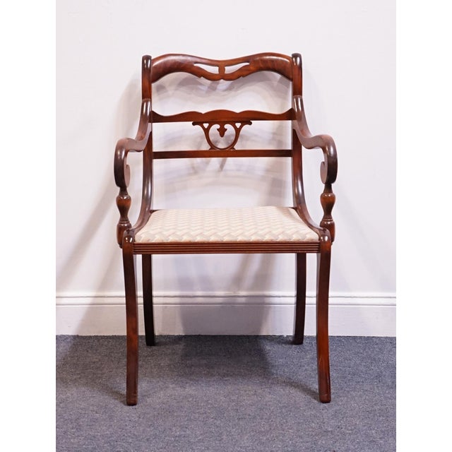 Traditional Vintage Antique Solid Mahogany Traditional Duncan Phyfe Style Dining Arm Chair For Sale - Image 3 of 10