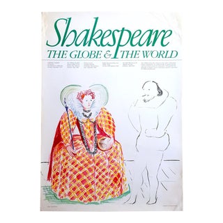 David Hockney Rare Vintage 1979 Lithograph Print " Shakespeare the Globe & the World " Exhibition Poster For Sale