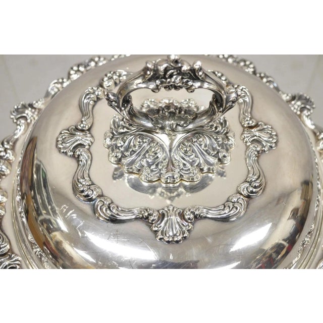 Silver Vintage English Victorian Ornate Round Silver Plated Covered Serving Dish For Sale - Image 8 of 12