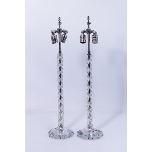 Mid-Century Modern 1980s Pair of Tall Mid Century Modern Crystal & Chrome Lamps For Sale - Image 3 of 11
