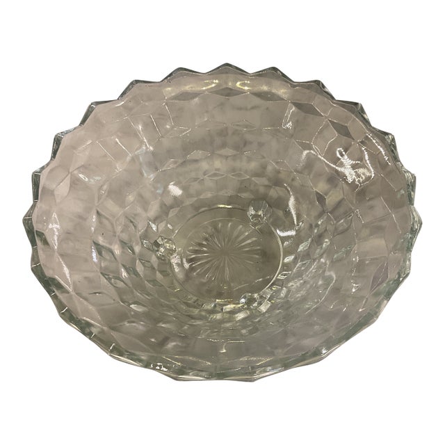 1930s Fostoria Cubist American 3 Footed Bowl 10 1/4 “. Crystal For Sale