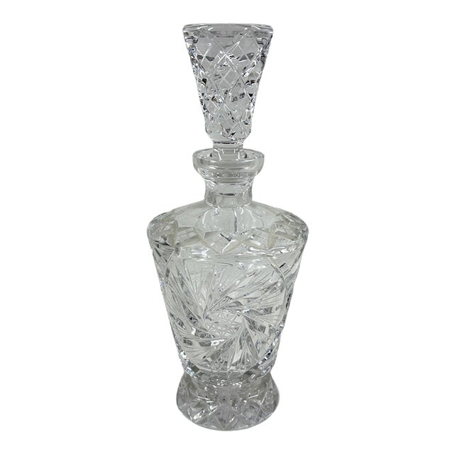 1960s Elegant Vintage Cut Crystal Decanter - Starburst & Pinwheel Design For Sale