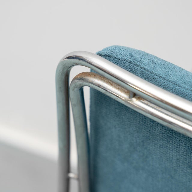 Metal and Blue Fabric Chairs, 1970s, Set of 4 For Sale - Image 4 of 12