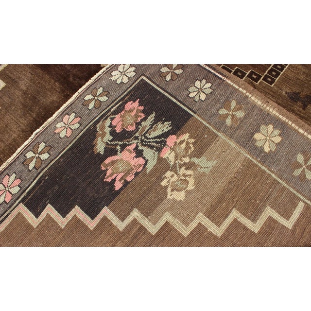 Mid 20th Century Vintage Brown Turkish Rug With Geometric Design in Various Brown Colors For Sale - Image 9 of 10