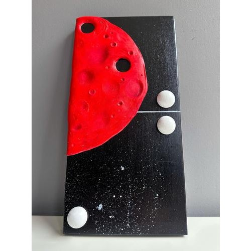 Vera Vizzi, Modular Domino Wall Sculpture Red Lunar Panel, 2026, Mixed-Media Foam Clay on Wood For Sale - Image 9 of 11