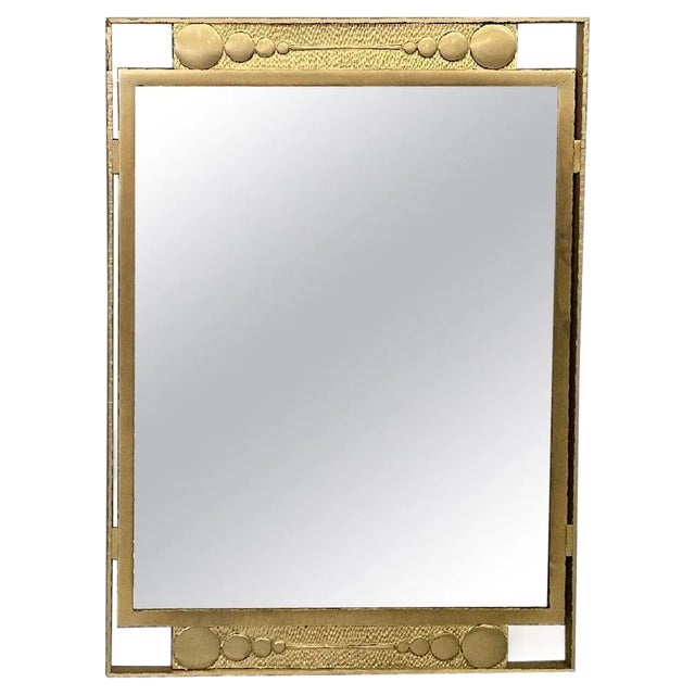 Italian Modern Wall Mirror in Golden Metal with Geometric Decorations, 1980s For Sale