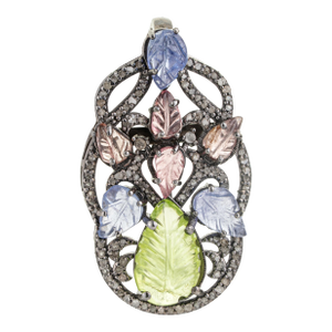 Caratandher Nature Inspired Carved Multi-Gem Pendant With Diamond Accents for Gift
