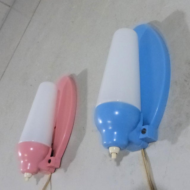 1950s Pink & Blue Wall Lamps, 1950s, Set of 2 For Sale - Image 5 of 18