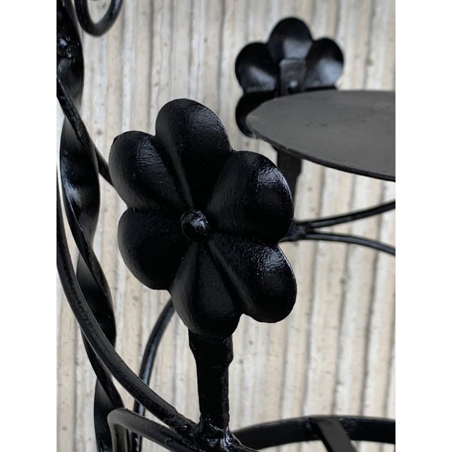 Black 20th Century Set of Two Black Wrought Iron Painted Adjustable Plant Stands For Sale - Image 8 of 12