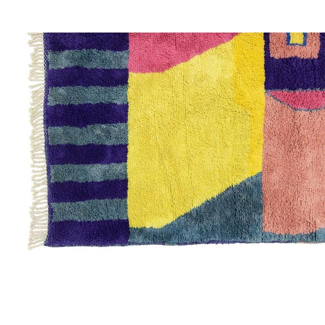 Vibrant Geometric Symmetry Hand-Knotted Wool Rug | 8'8" X 6'8" | One of a Kind For Sale - Image 4 of 8