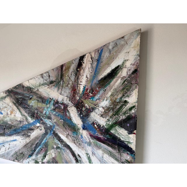 Oversized 1989 Vintage Textured Expressionist Abstract Acrylic on Canvas Geometric Paintings – Pair For Sale - Image 13 of 16