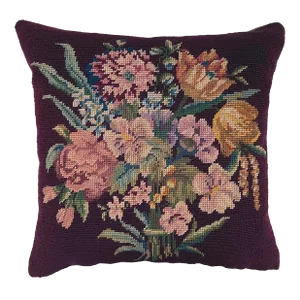 Vintage Floral Needlepoint & Cashmere Pillow