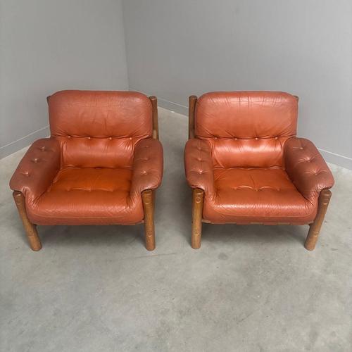 Brutalist Leather Lounge Chairs, 1960s, Set of 2 For Sale - Image 4 of 18