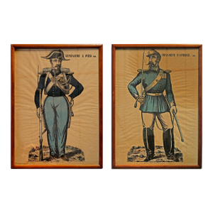 Antique French Soldier Prints - A Pair, Framed