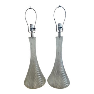 Set of 2 Swirl Art Glass Table Lamps – Vintage MCM Sculptural Hand-Blown Lighting For Sale