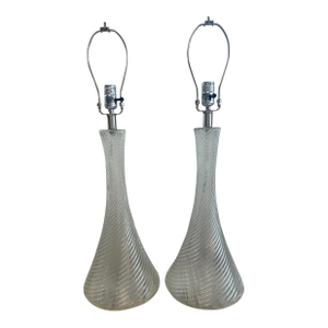 Set of 2 Swirl Art Glass Table Lamps – Vintage MCM Sculptural Hand-Blown Lighting