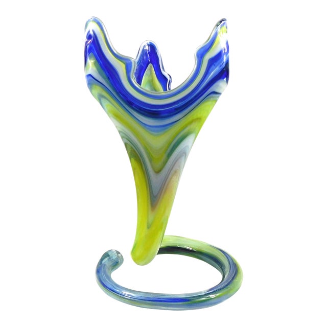 1980s Blue and Yelow Art Glass Vase For Sale