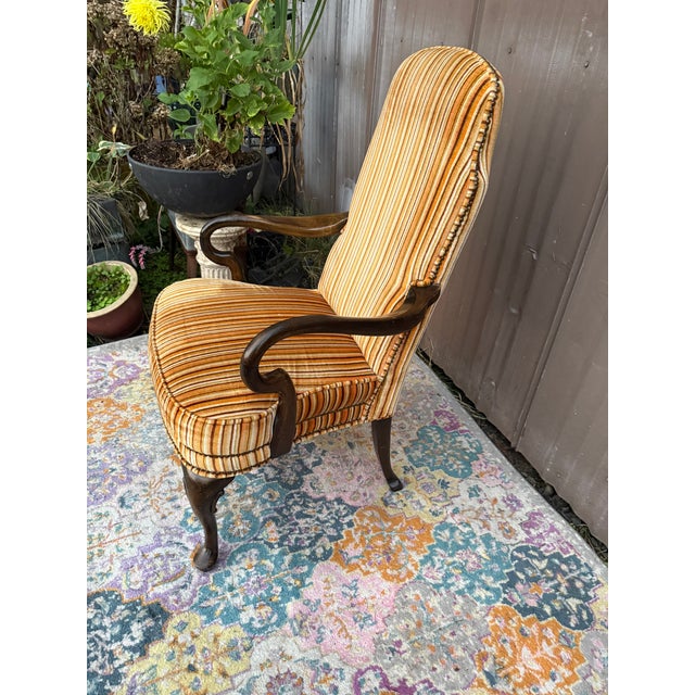 1960s Fun Vintage Striped Velvet Upholstered Armchair For Sale - Image 5 of 10