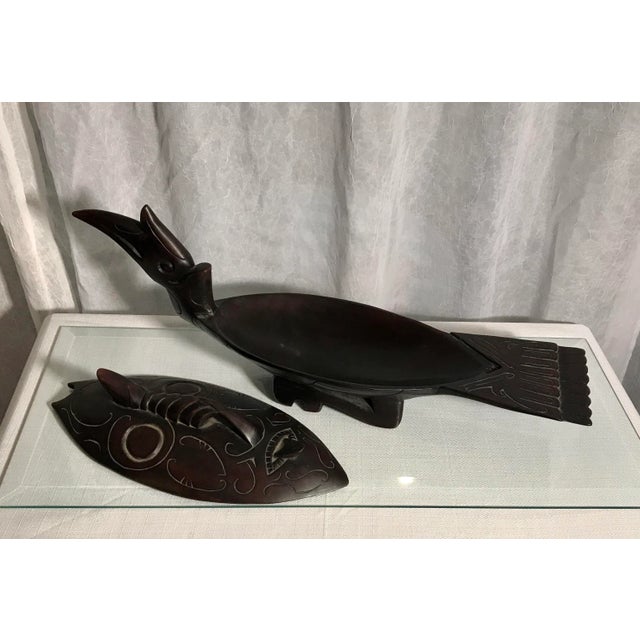 Tribal Vintage African Ceremonial Tropical Bird Artisan Box With Tribal Mask Lid For Sale - Image 3 of 8