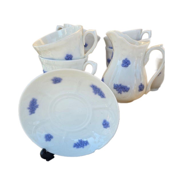 Antique Adderley England “Chelsea Blue” 75-Piece Bone China Set, 1930s • Raised For Sale - Image 11 of 18